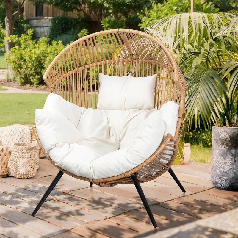 Outdoor Wicker Egg Chair PE Rattan With Cushion Patio Lounge
