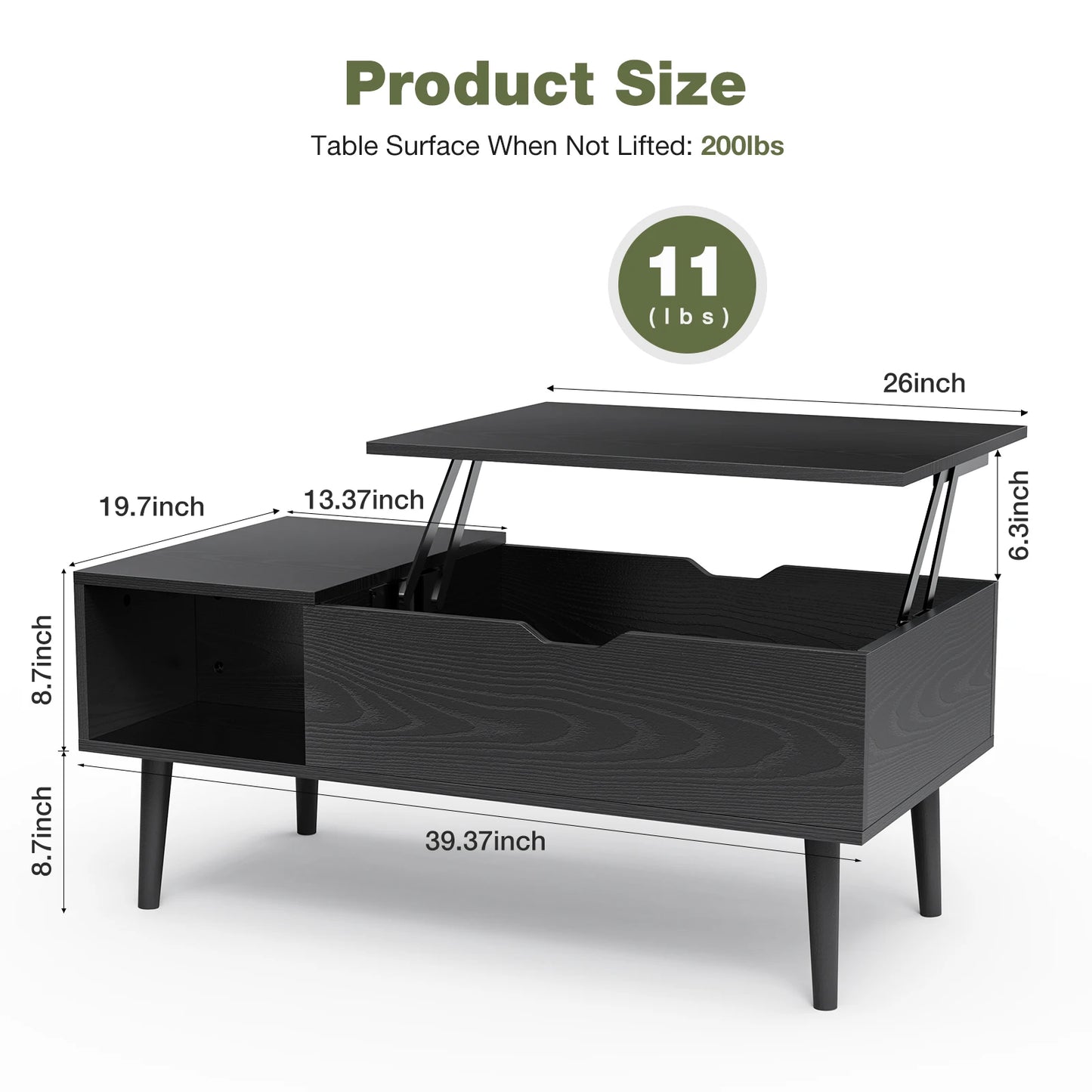 JHK Lift Top Coffee Table With Storage And Wood Desk