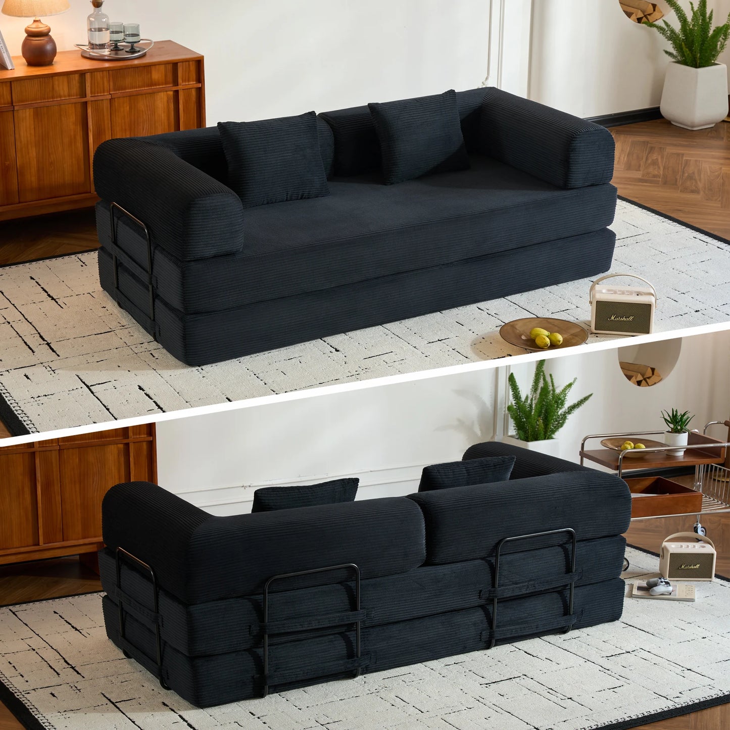 THOLASIS Folding Sofa Bed Corduroy Futon For Small Spaces