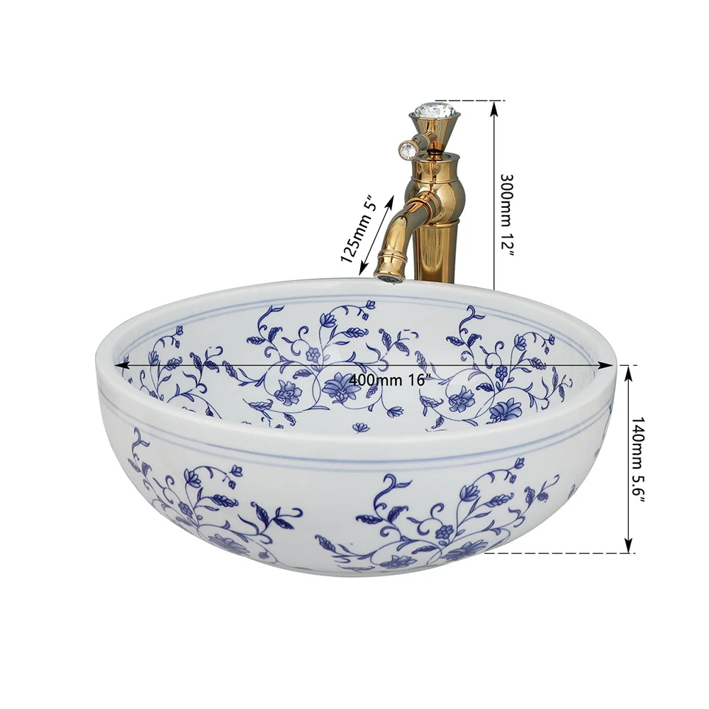 MEKKHALA ZAPPO Ceramic Round Basin Sink Faucet Combo