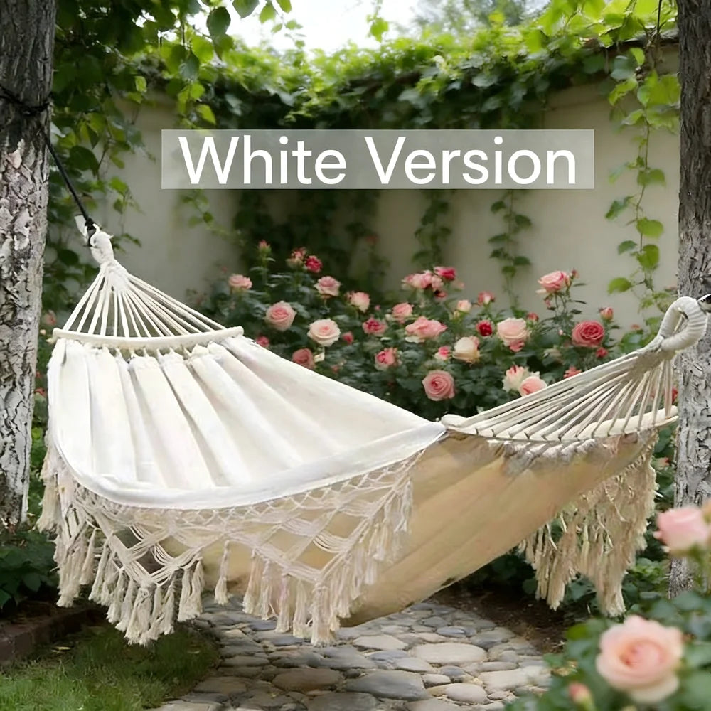 Outdoor Tassel Hammock Chair For Camping Thick Canvas Swing