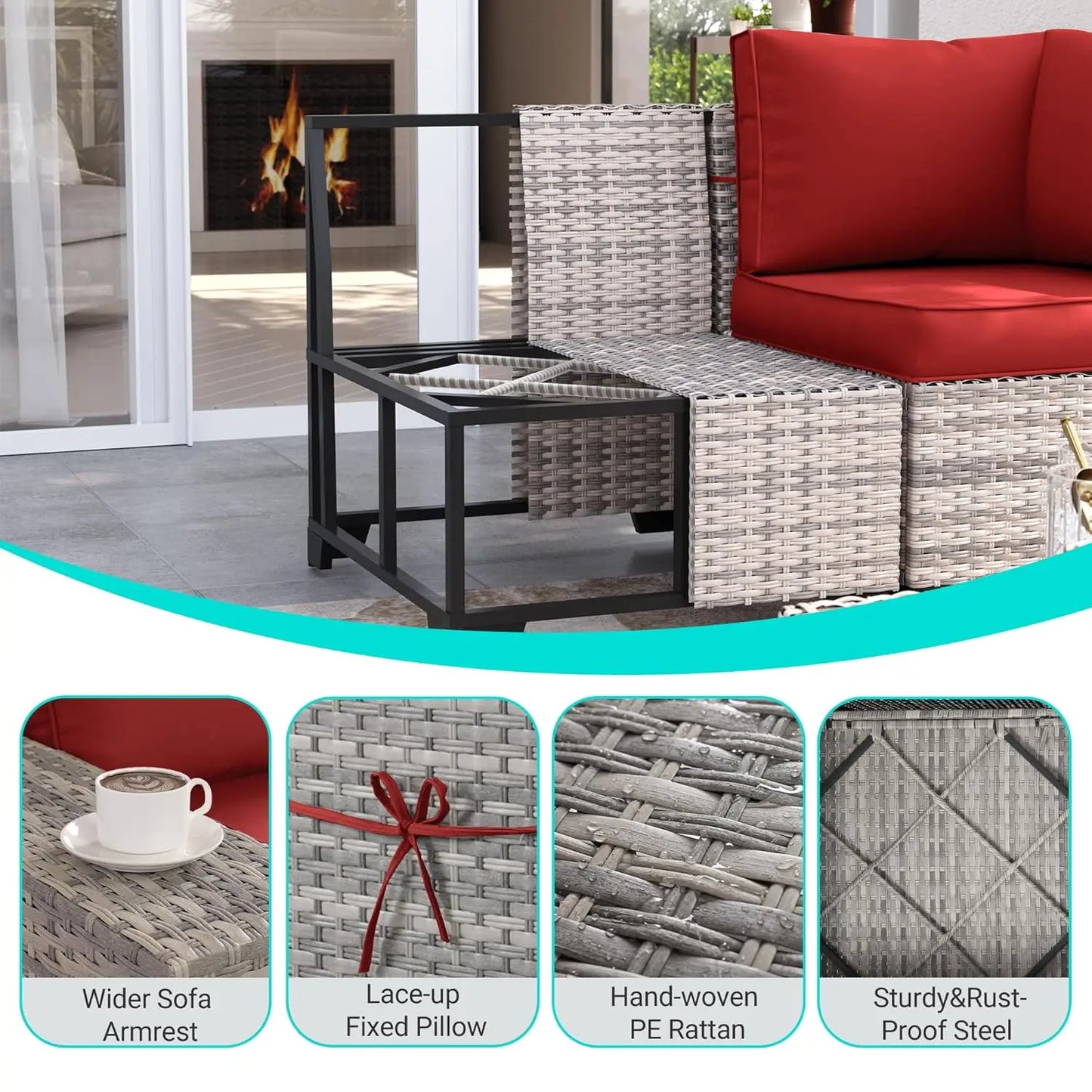 Outdoor 9 Piece Rattan Patio Furniture Set With Rocking Swivel Chairs