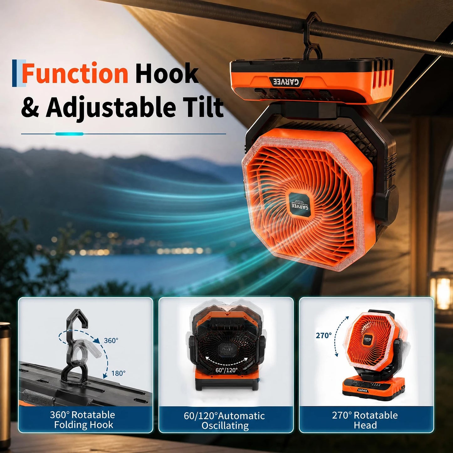 HiMISS Portable Camping Fan 40000mAh Rechargeable Battery LED Light