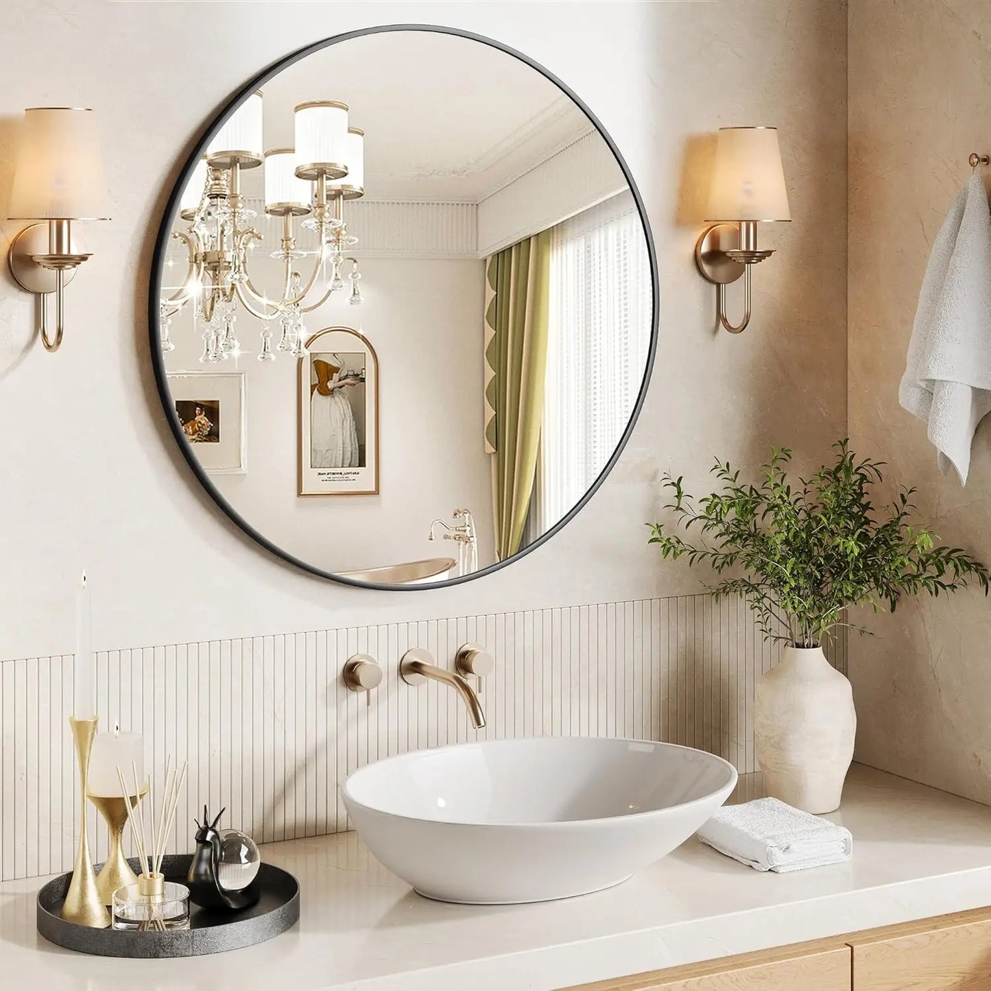 Round Wall Mirror With Metal Frame Distortion Free Modern Rustic