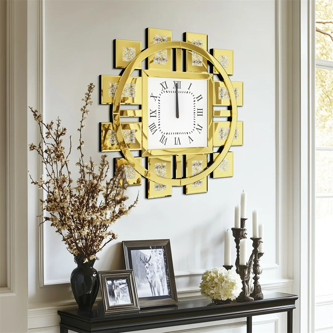 Decorative Resin Wall Clock With Crystal Inlay Battery Operated