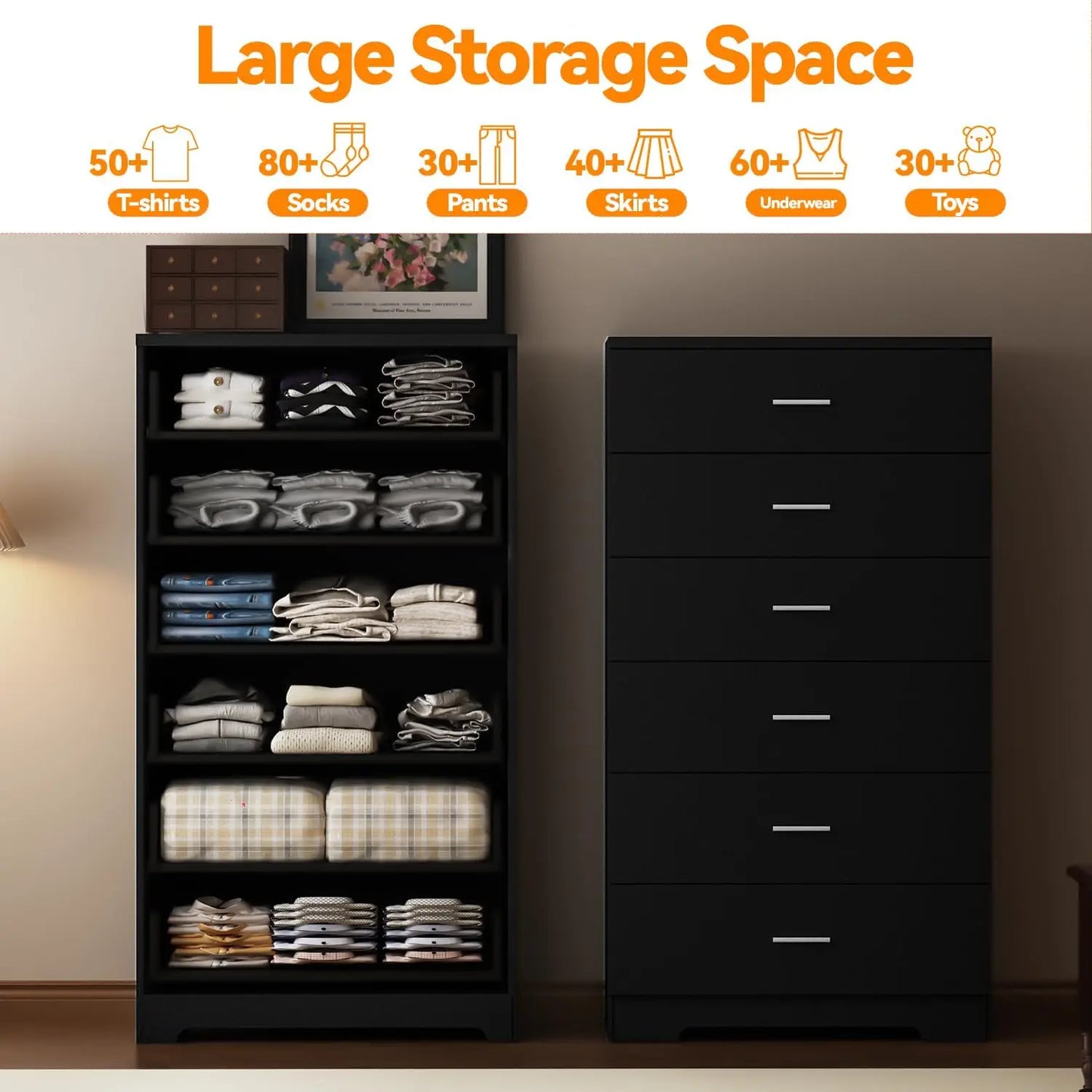 Wood Dresser With Power Outlets And Six Large Drawers