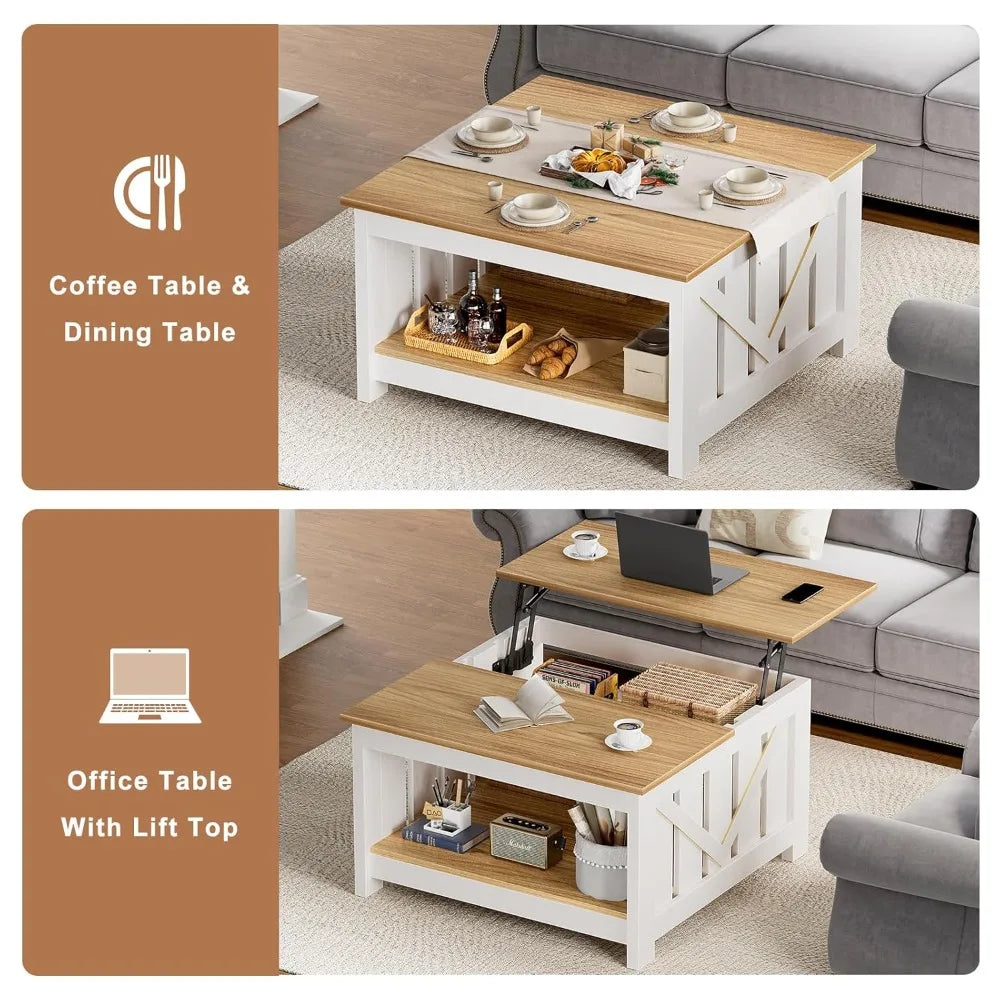Lift Top Coffee Table With Storage Farmhouse Wood Central Table