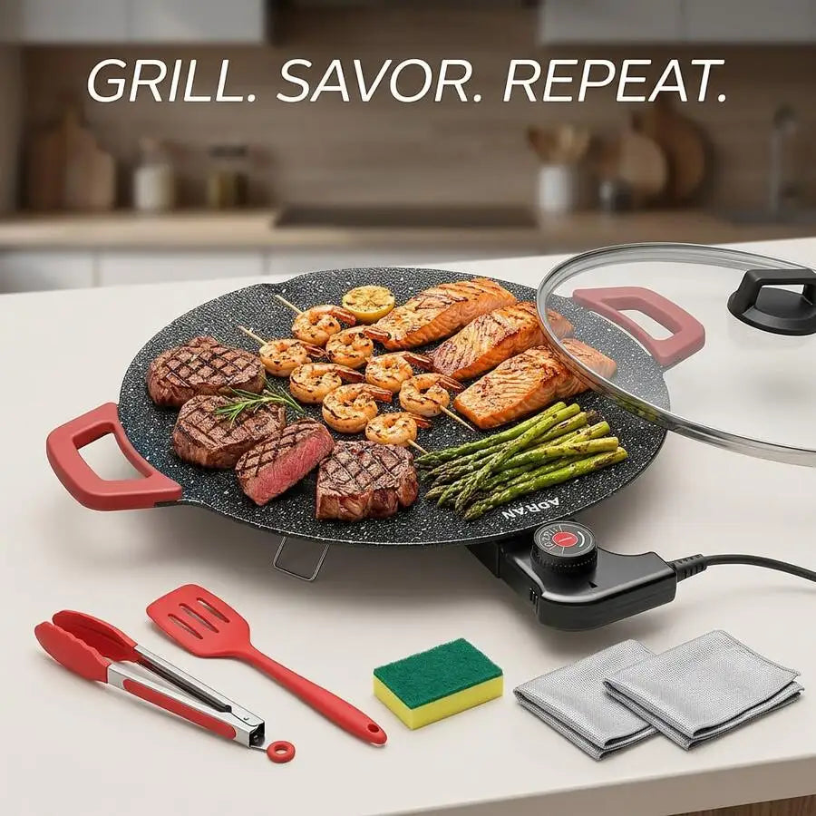 XMSJ Nonstick Ptfe Electric Skillet With Glass Cover