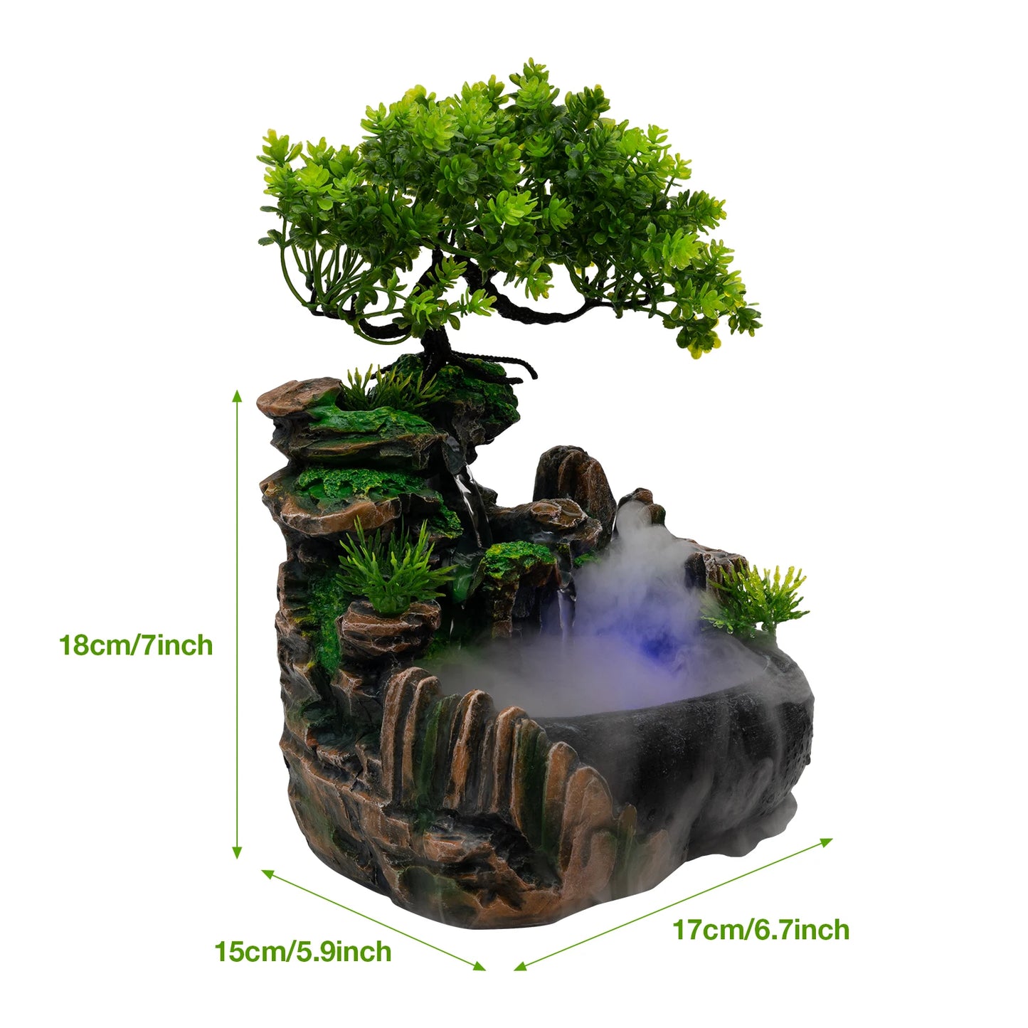 Indoor Tabletop Waterfall Fountain With Led Lights Atomizer And Pump