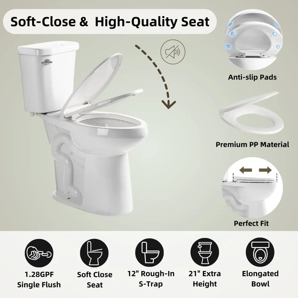 Elongated Toilet With Soft Close Seat 1.28 GPF High Efficiency