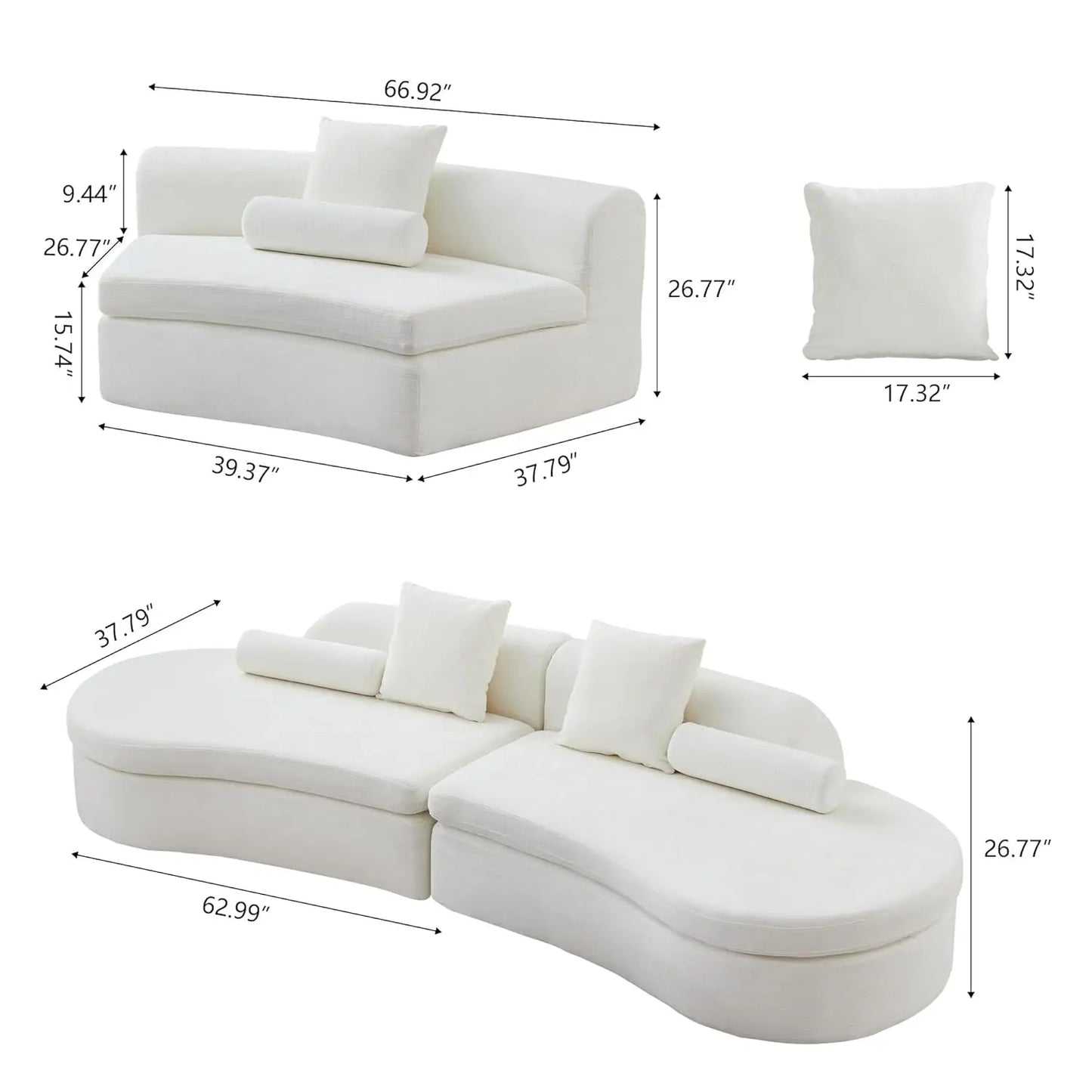 Curved Modular Sectional Sofa Chenille Upholstered Living Room Couch