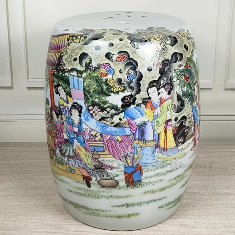 Chinese Style Fish Painting Porcelain Drum Garden Stool Decor Antique