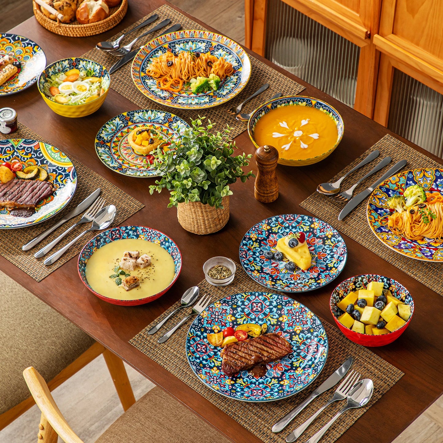 MALACASA Ceramic Dinnerware Set 12 16 18 24 Piece Bohemian Style For 6