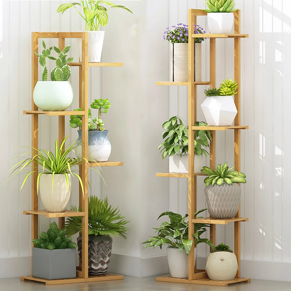 Bamboo Six Tier Plant Stand Rack For Indoor Outdoor Display