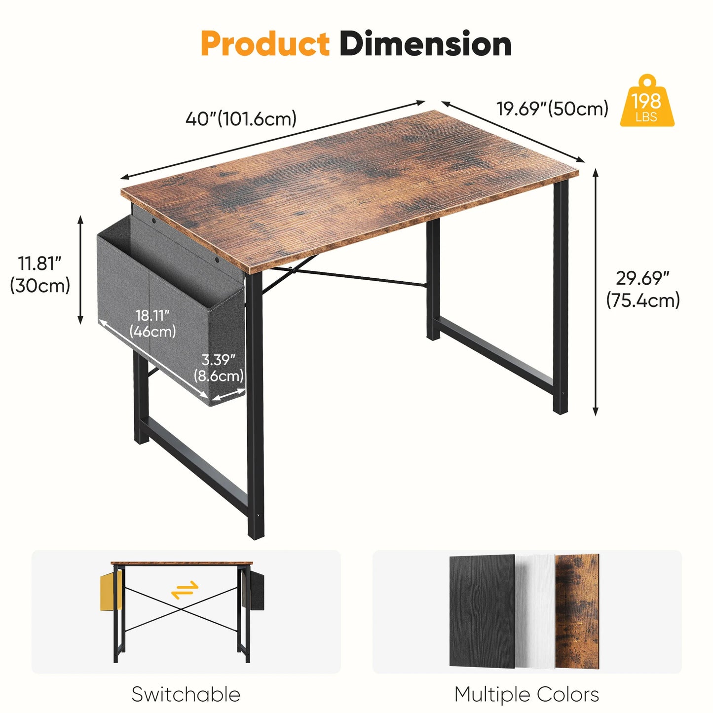 JHK Adjustable Computer Desk Wood Tabletop Storage Bag