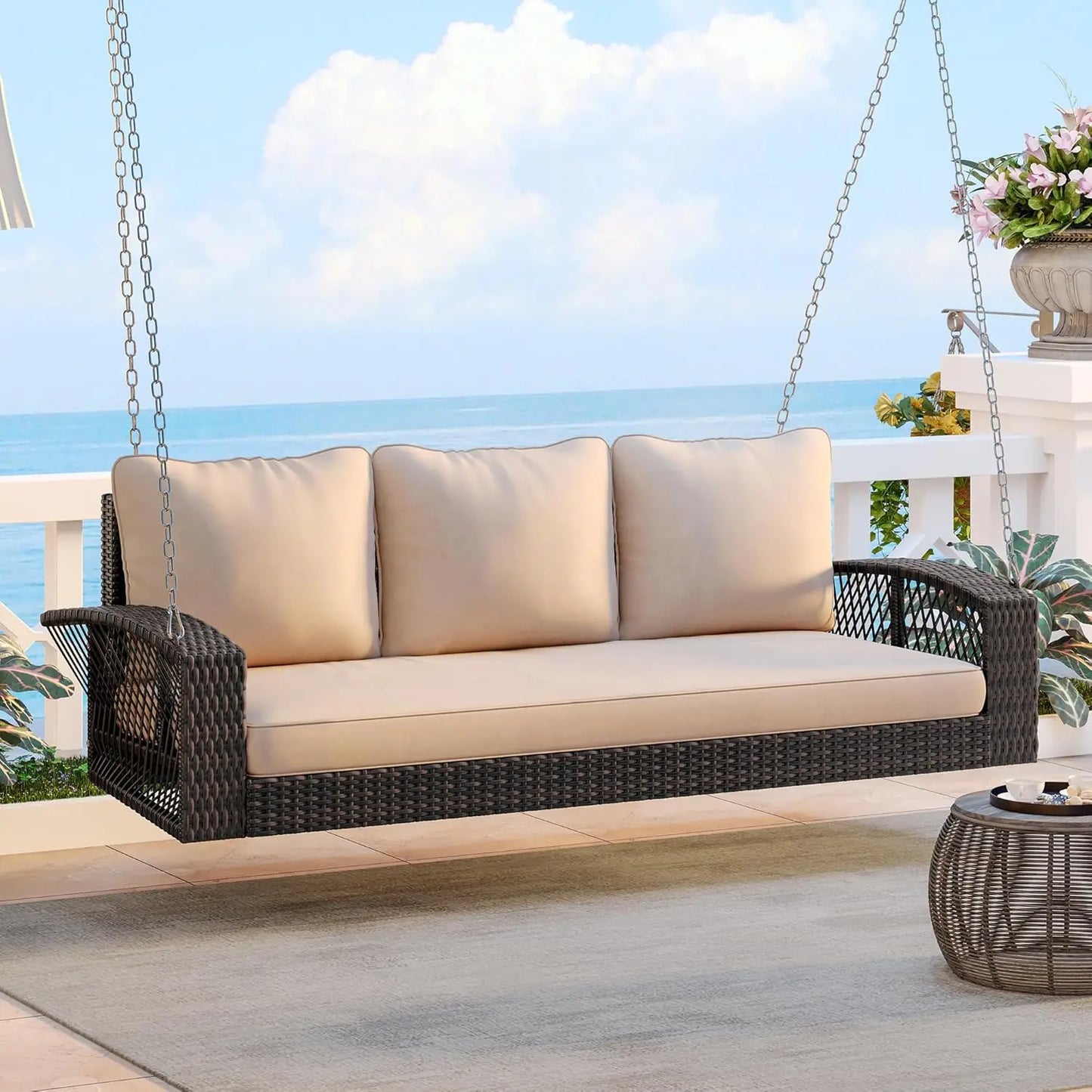 Porch Daybed Swing Outdoor Wooden Swing Bench For Patio Garden