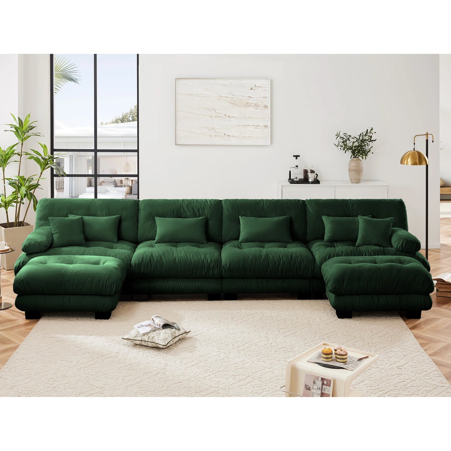 Chenille Modular Sectional Sofa Couch With Ottomans
