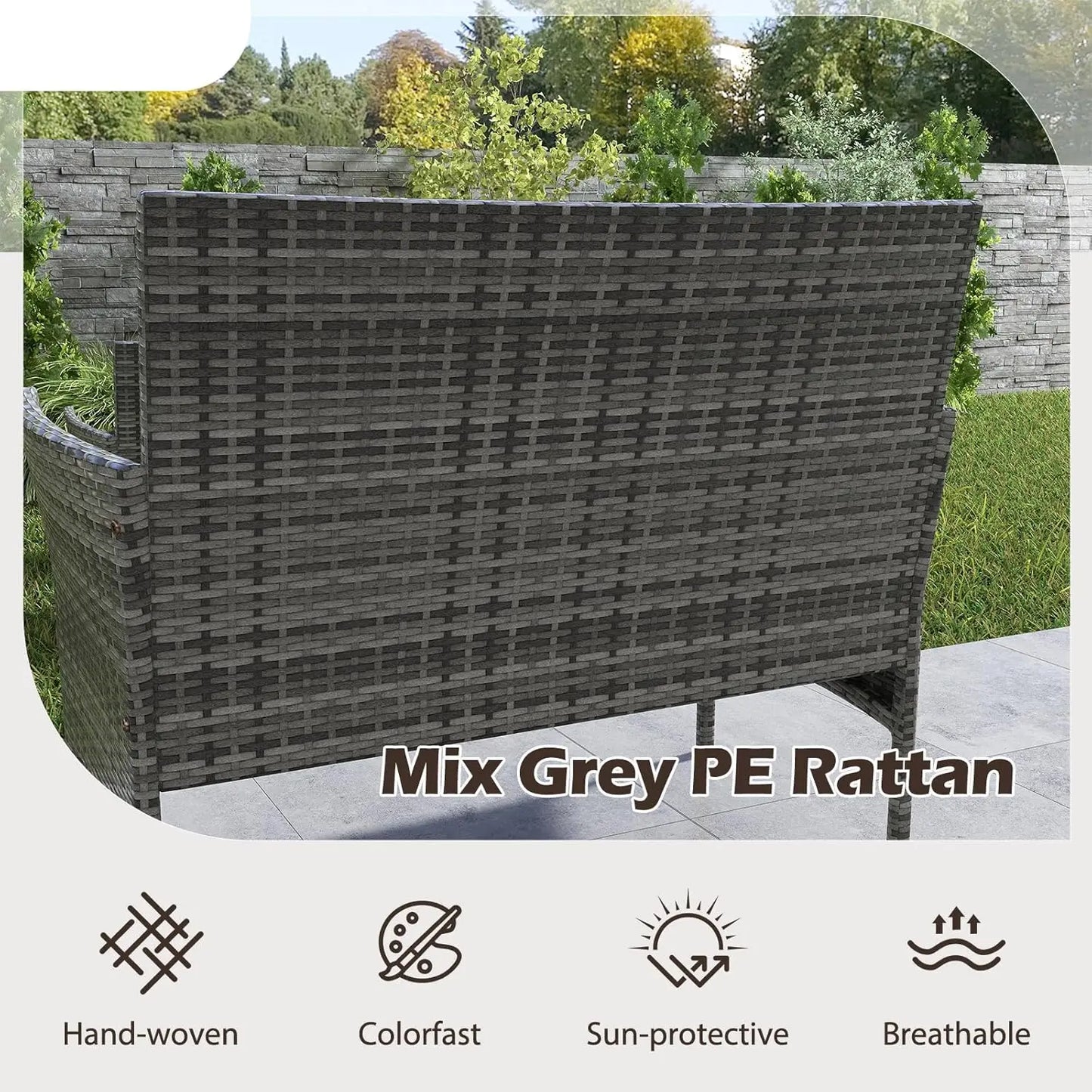 Rattan Outdoor Patio Conversation Set With Cushions And Glass Coffee Table
