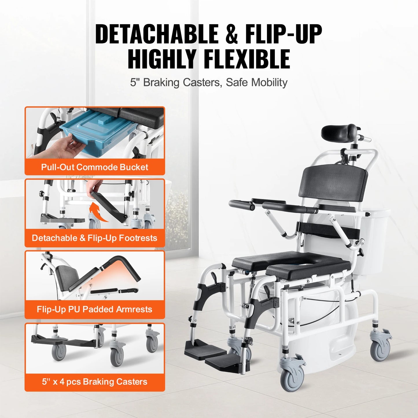 SucceBuy Shower Wheelchair Aluminum For Inside Shower Disabled 300 Lbs