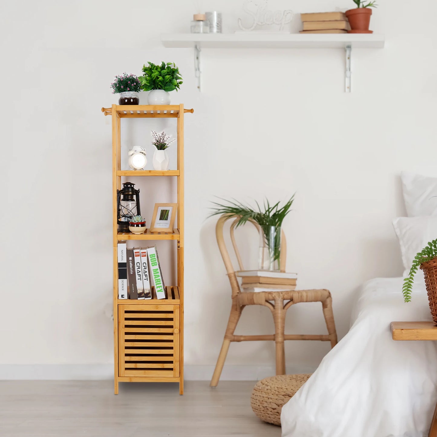 Freestanding Bamboo Bathroom Cabinet Storage Slim Shelf Floor Corner Rack