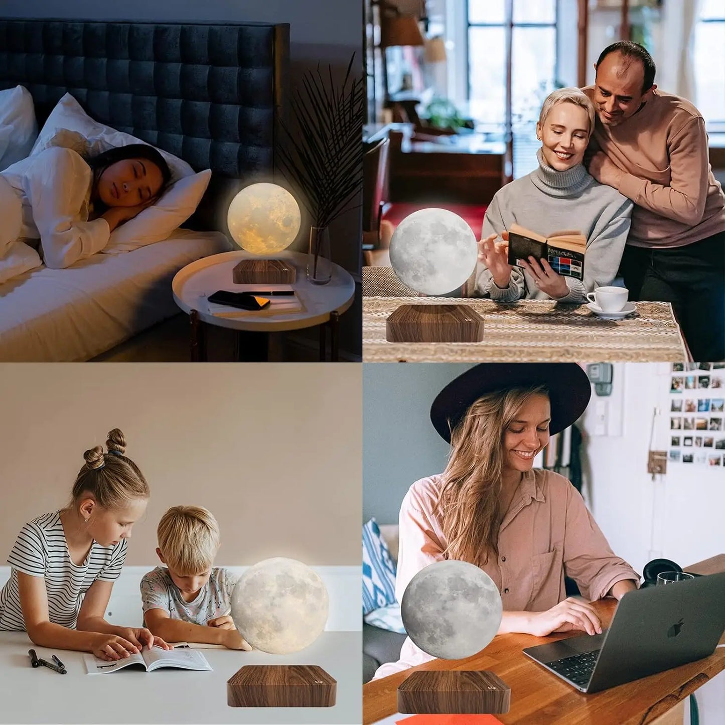 Mexllex Magnetic Floating Moon Lamp With Wooden Base LED Modes