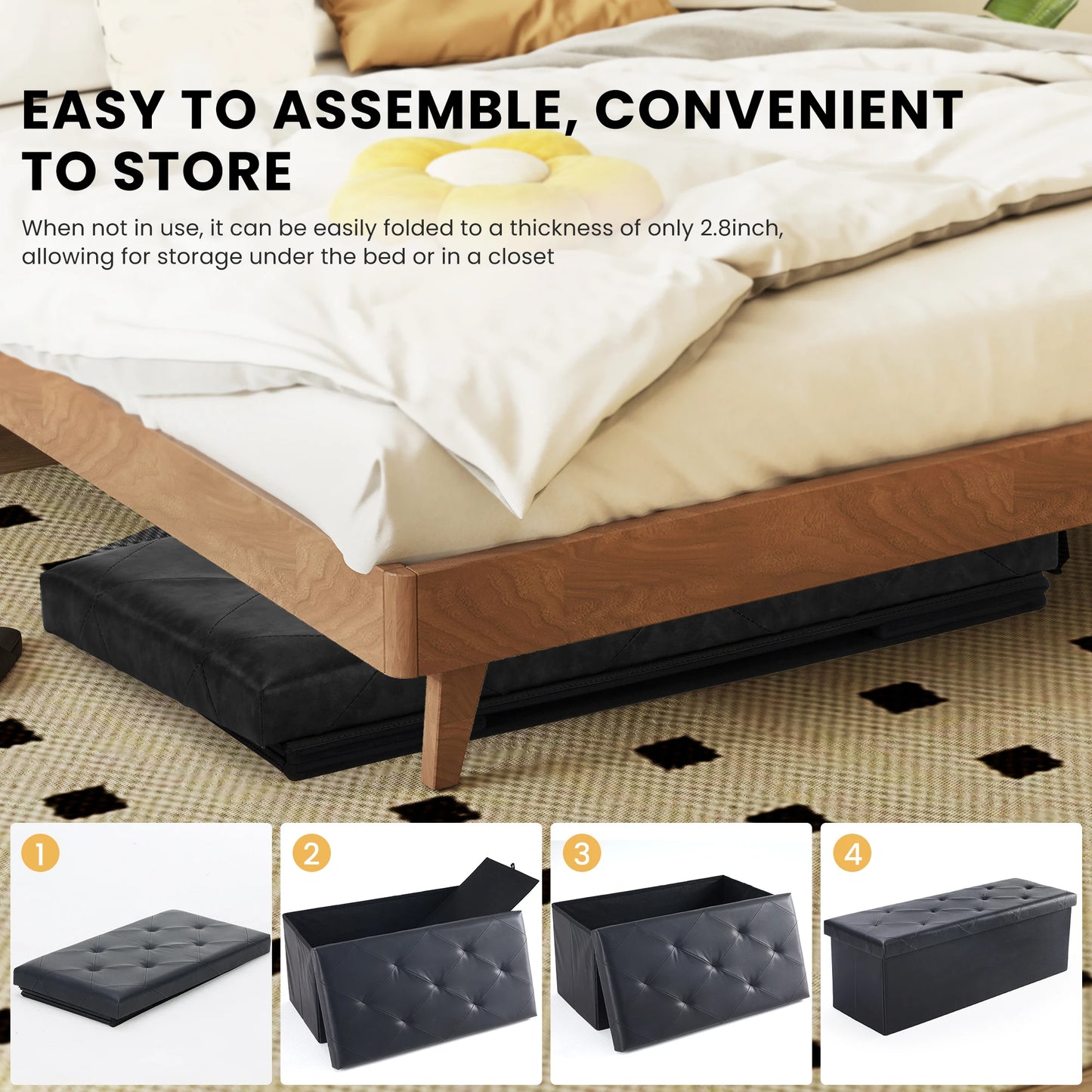 JHK Leather Premium Storage Ottoman Bench for Living Room