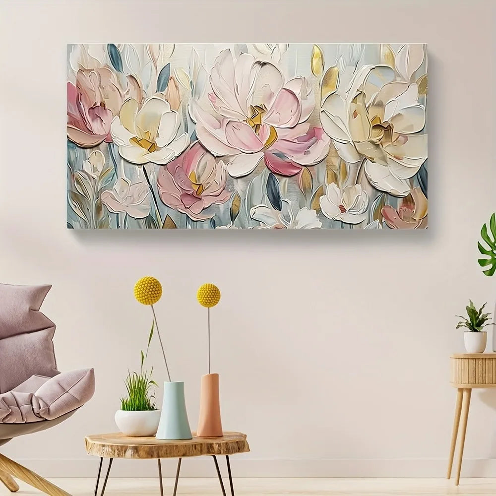 Abstract Floral Canvas Painting With Pine Wood Frame
