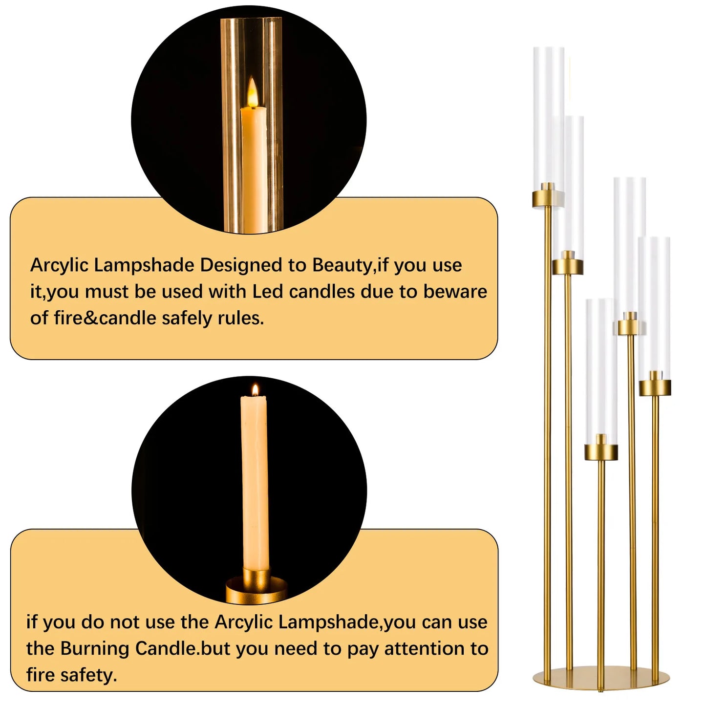 VINCIGANT 5 Arm Floor Candelabra With Acrylic Lampshade For Wedding
