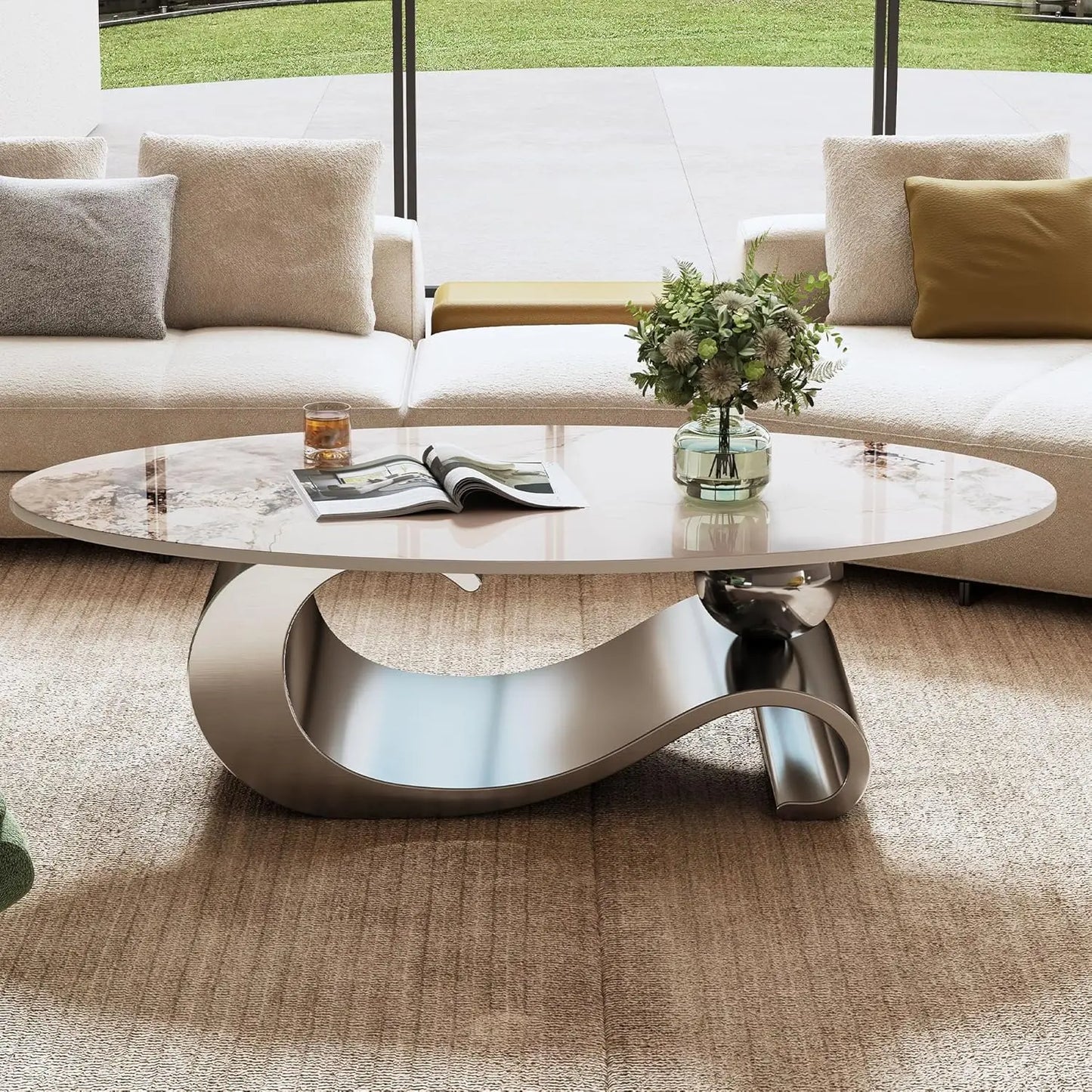 Modern Coffee Table With Stainless Steel Pedestal Luxury
