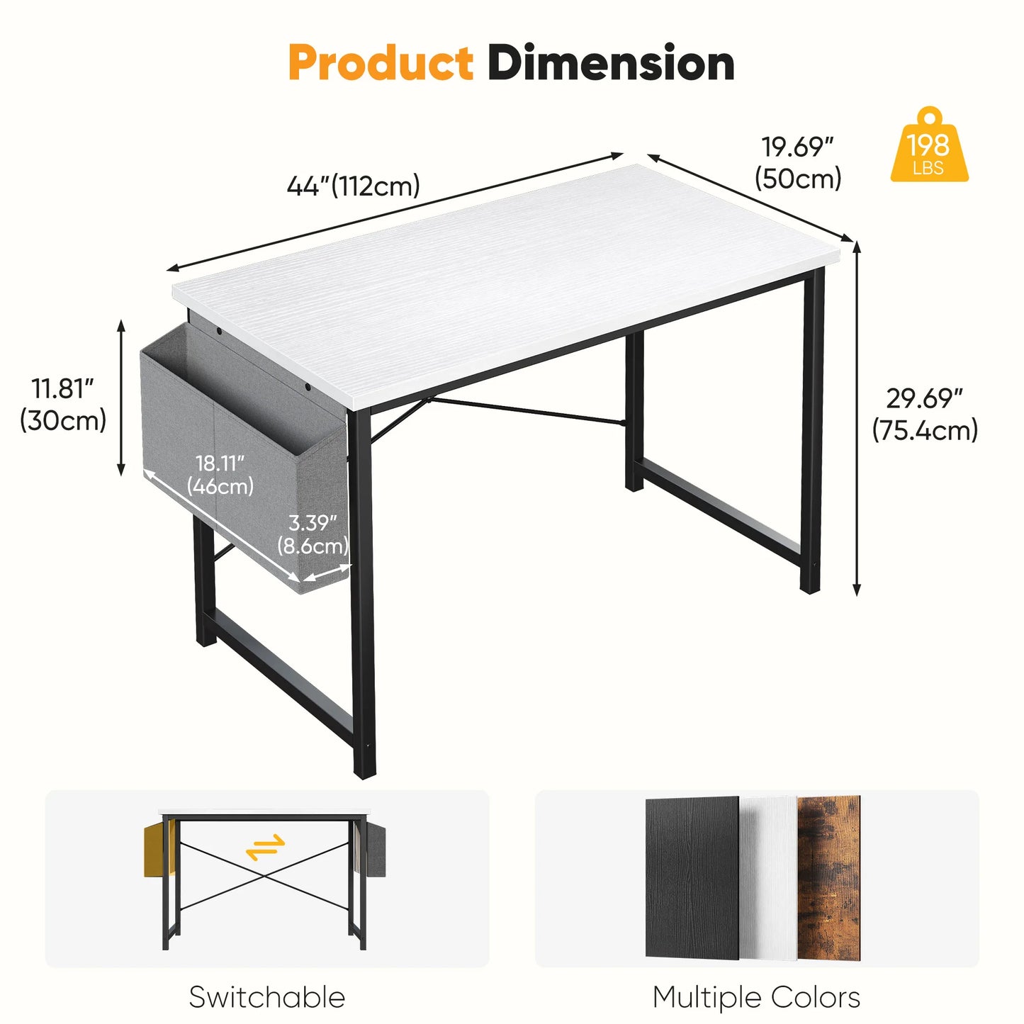 JHK Adjustable Computer Desk Wood Tabletop Storage Bag