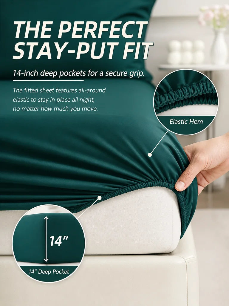 EasYum 7 Piece Bedding Set With Comforter Flat Fitted Sheets
