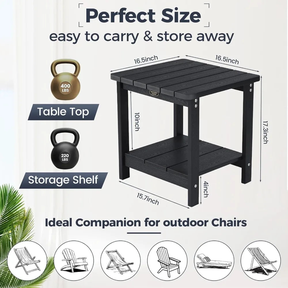 Outdoor Side Table, Adirondack Square Side Table, HDPS Patio Table With Wooden Textured, 2-Tier End Table Weather Resistant Outd