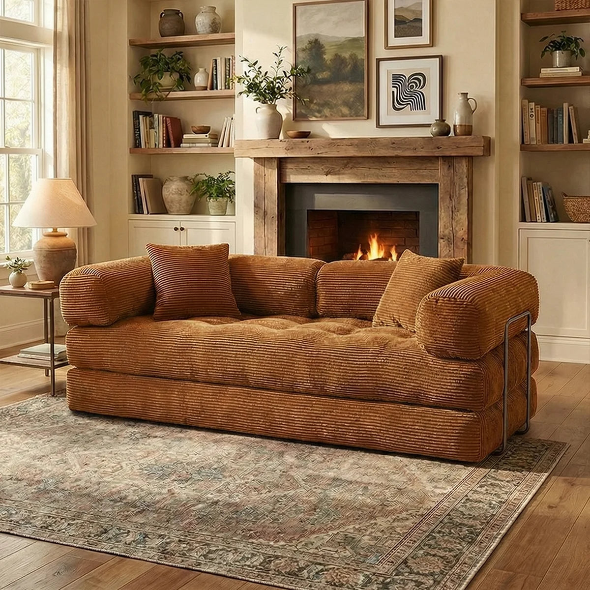 YQzyphyna 4-In-1 Futon Sofa Bed Corduroy Sleeper Loveseat
