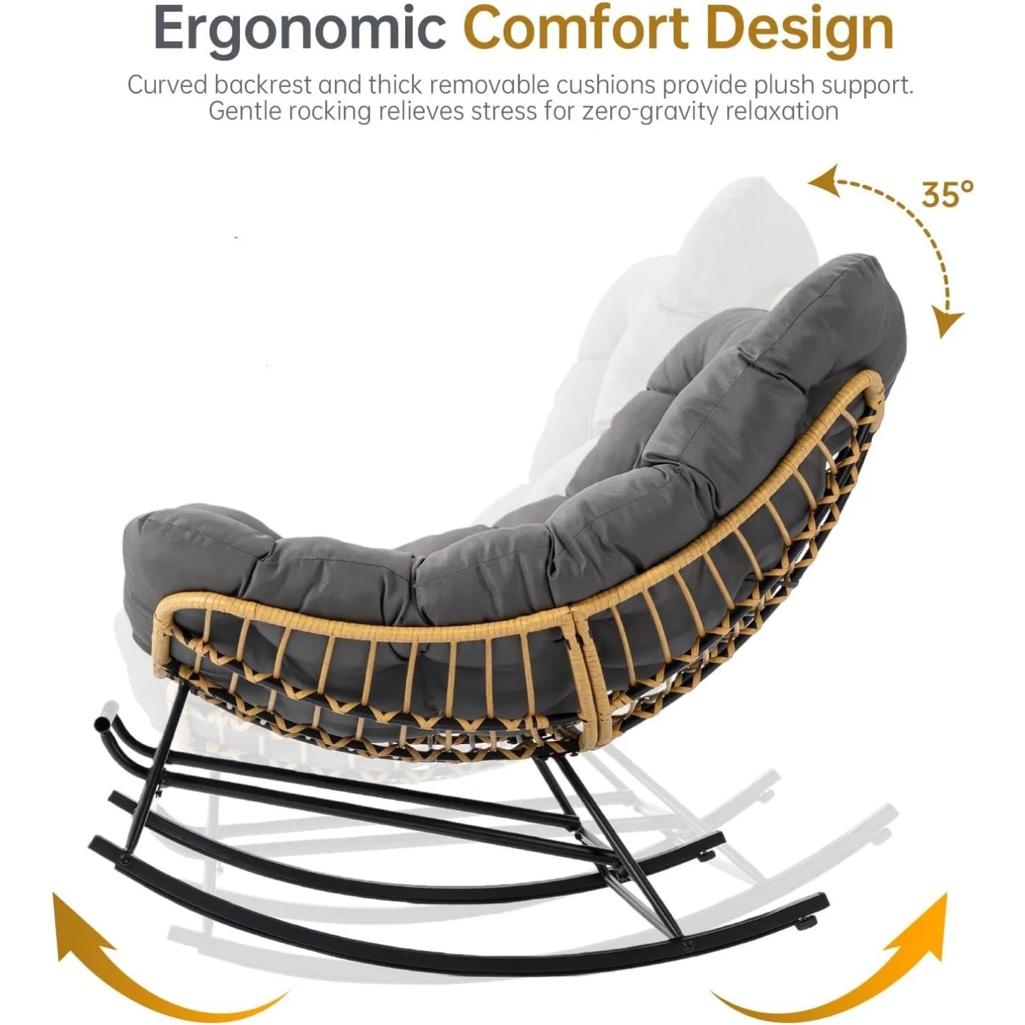 ZHENDAI Egg Chair Wicker Outdoor Patio Lounger With Adjustable Footstool