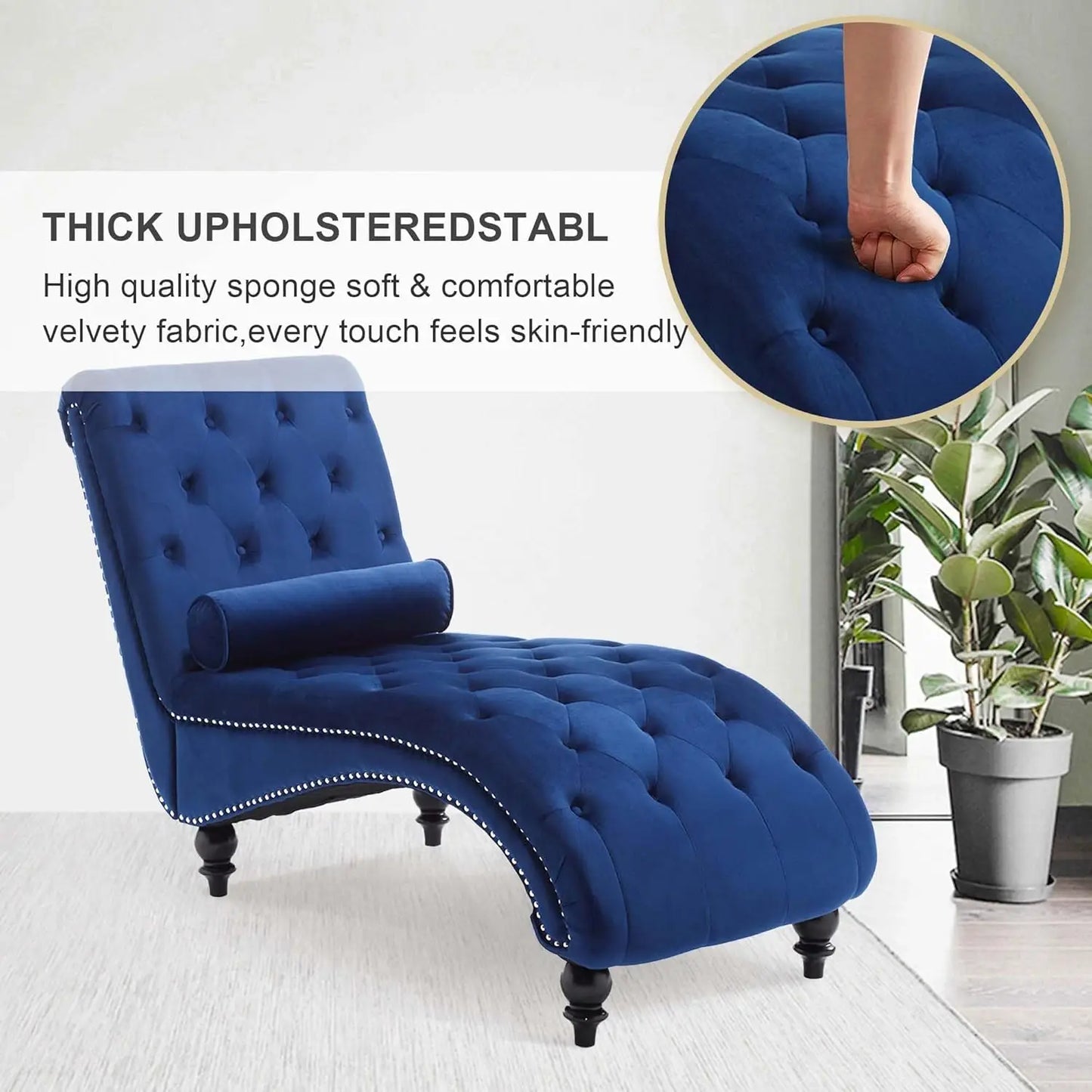 Velvet Chaise Lounge Chair With Tufted Upholstery For Living Room