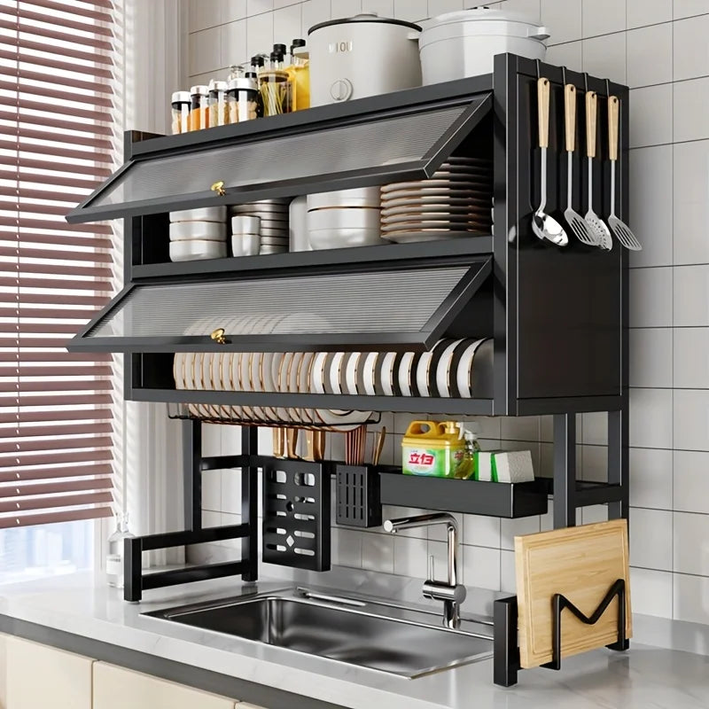 HUILV Dish Rack With Utensil Holder For Sink Carbon Steel