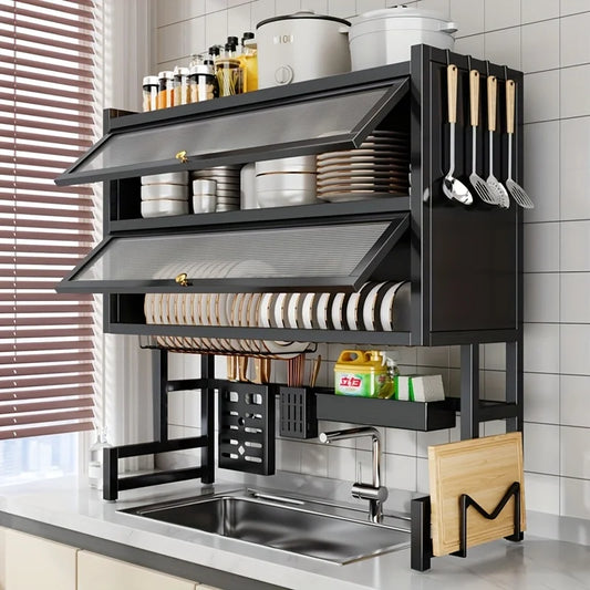 HUILV Dish Rack With Utensil Holder For Sink Carbon Steel