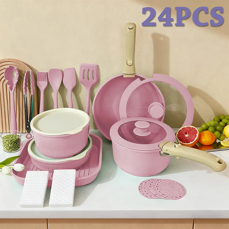 Nonstick Pots And Pans Set With Detachable Handles Induction RV Oven Safe