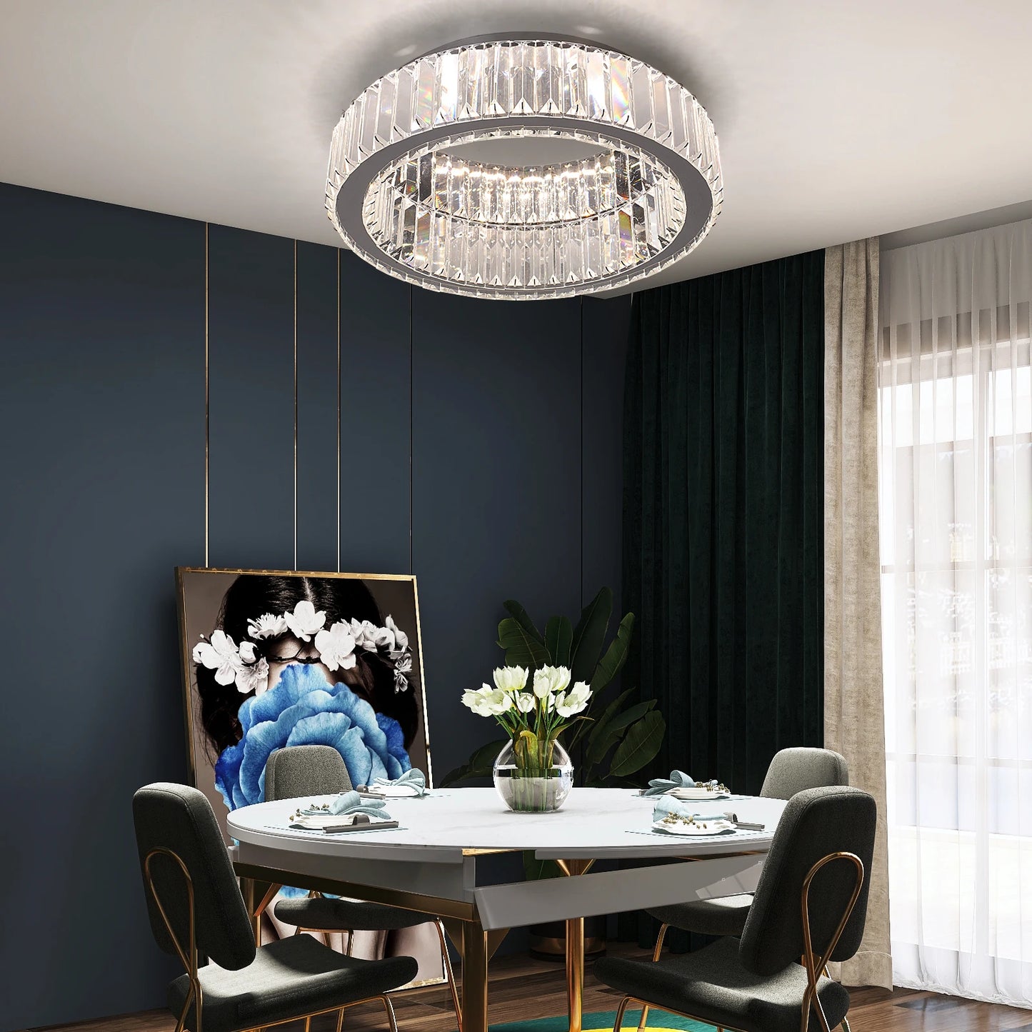 VETRULUS Crystal Ceiling Lamp LED Circle Chandelier for Living Room