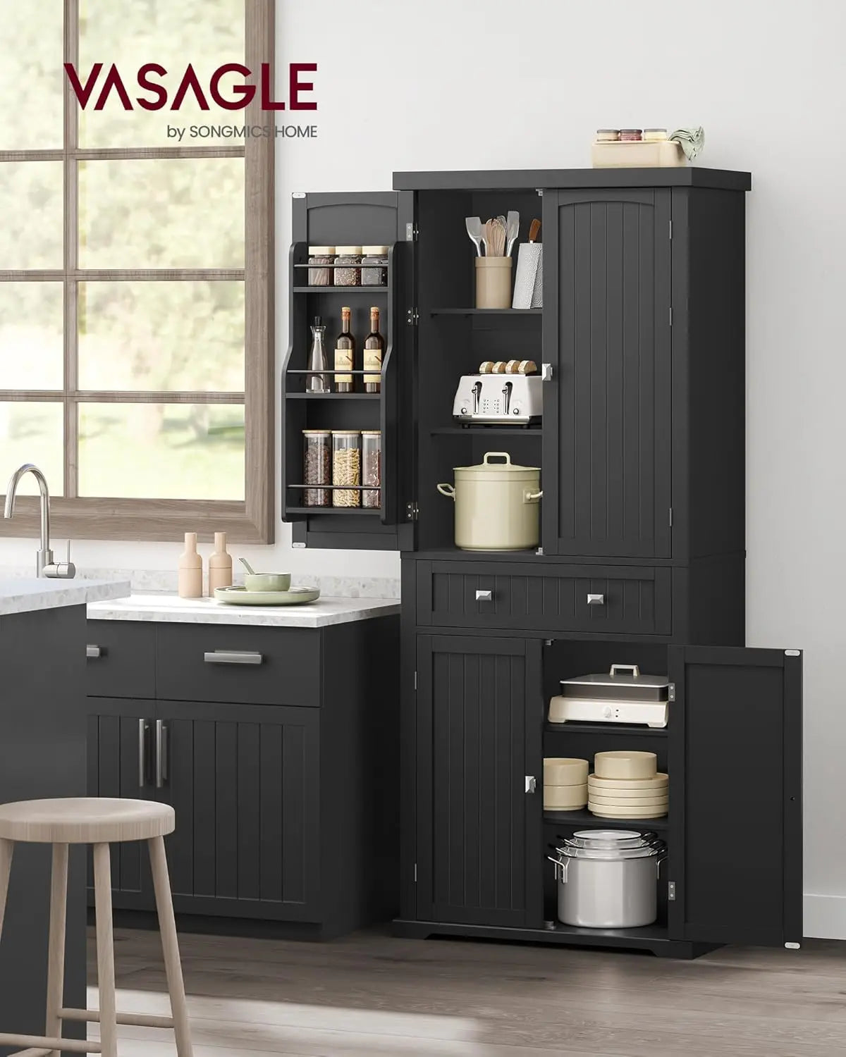 Freestanding Cupboard With Drawer 2 Cabinets And Shelves For Kitchen