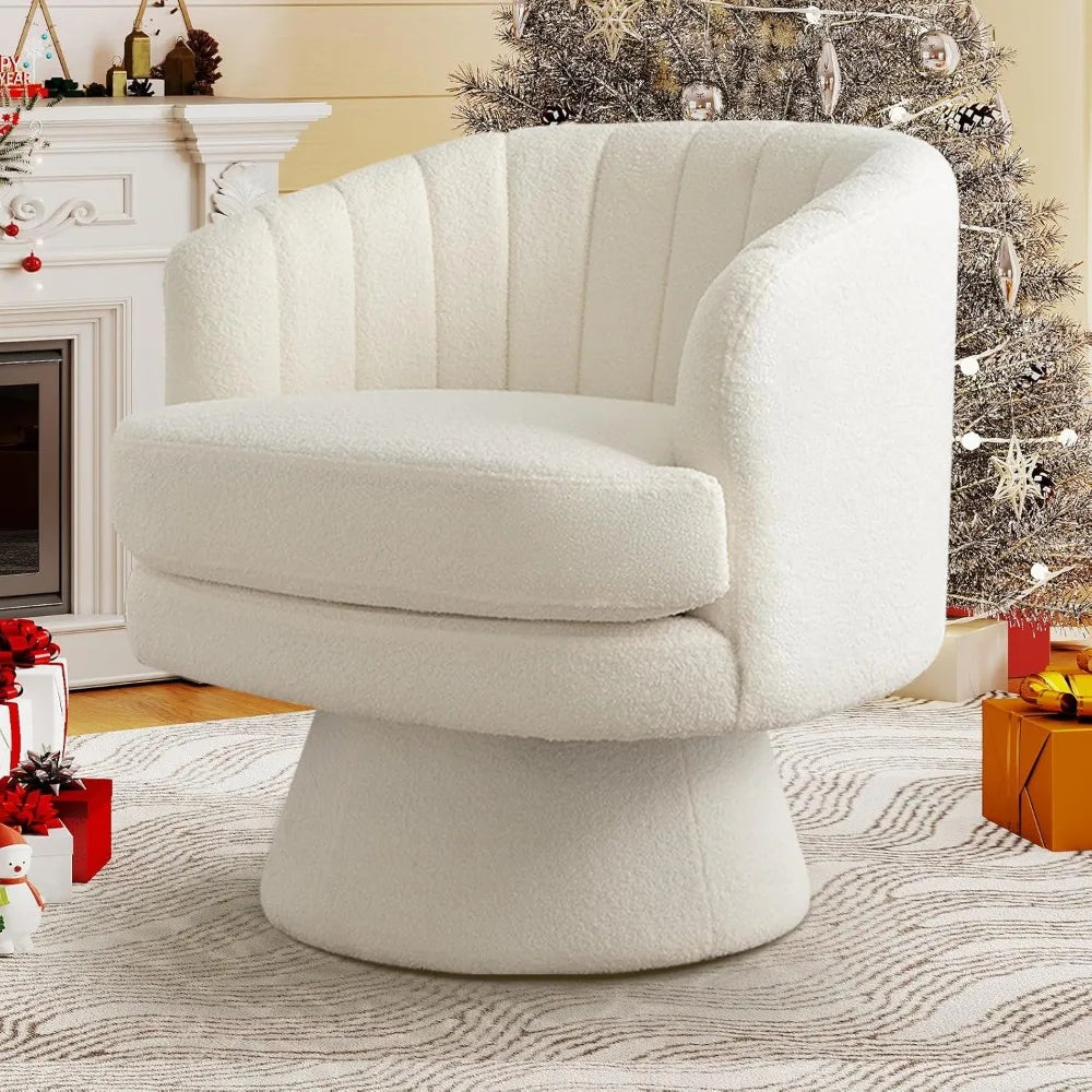 Modern 360 Degree Swivel Barrel Chair With Soft Cushioned Sherpa Armchair