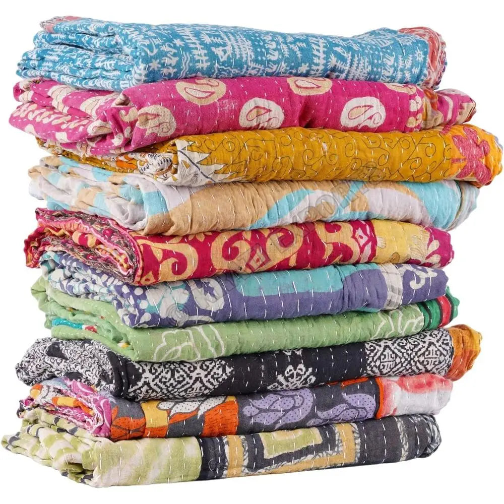 Vintage Kantha Quilts Handmade From Old Saree Boho Cotton Blanket
