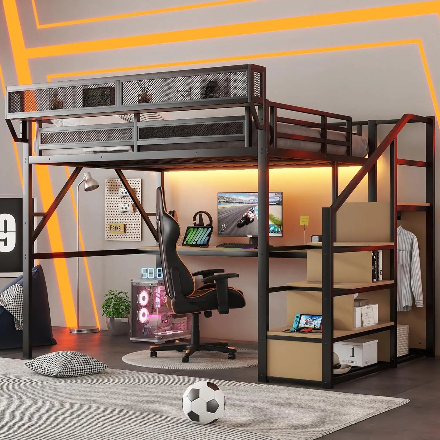 Loft Bed Frame For Adults With Stairs And Wardrobe