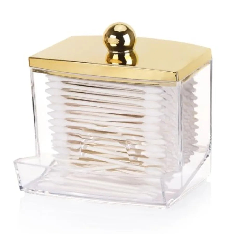 3 Pack Q Tips Dispenser Set For Bathroom Organization With Gold Lids