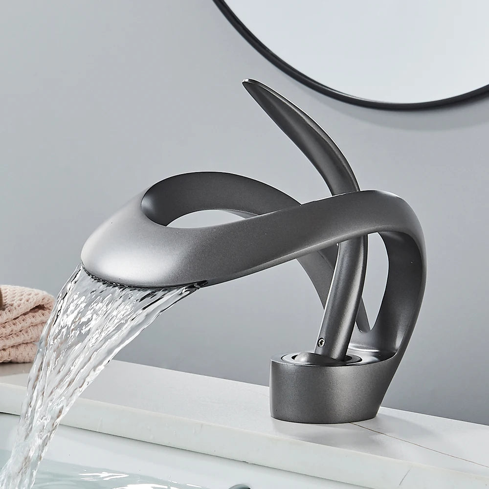 Rozin Luxury Basin Faucet Waterfall Mixer Tap Deck Mounted Hot Cold