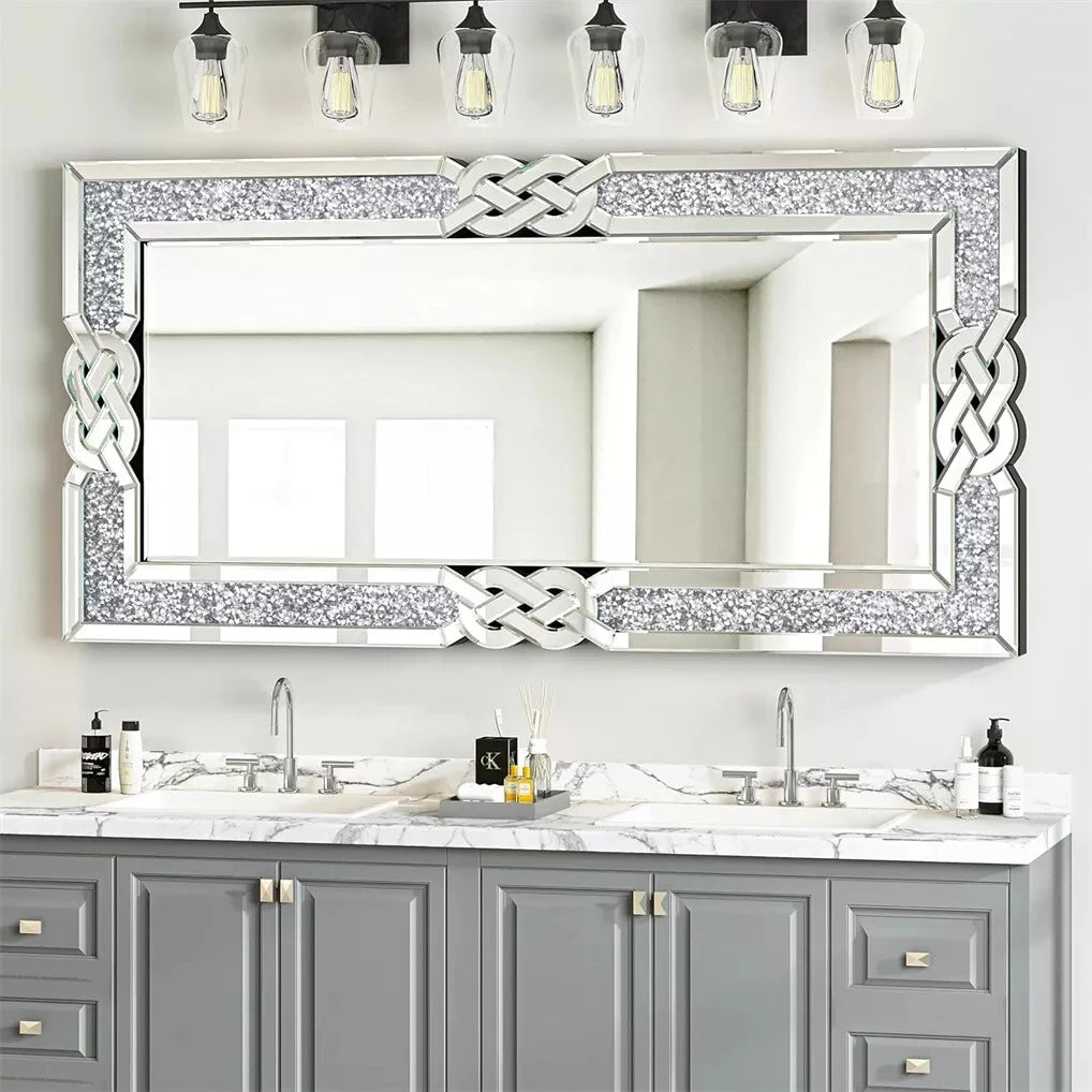 Wisfor Crushed Diamond Wall Mirror Framed Glass Glam Bling Edge