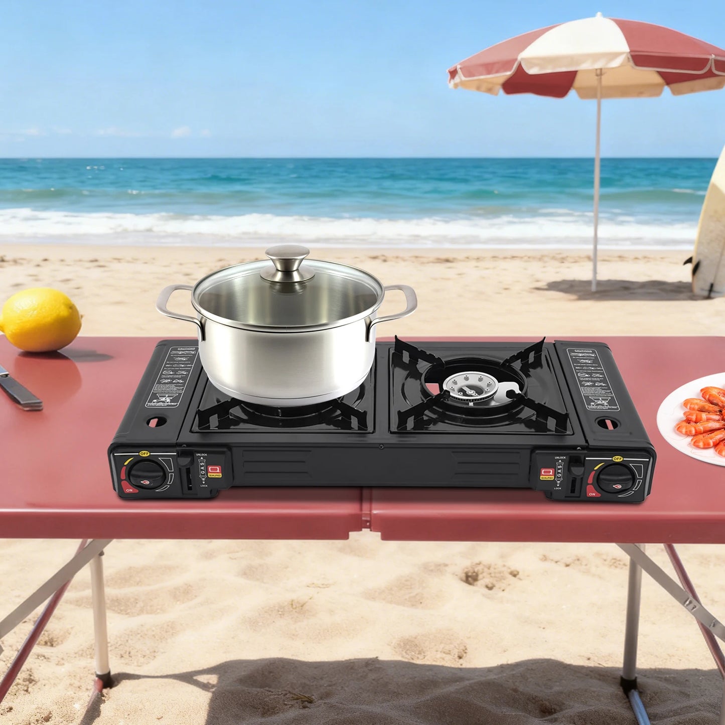 Two Burner Portable Gas Stove With Piezo Ignition LPG Butane Camping