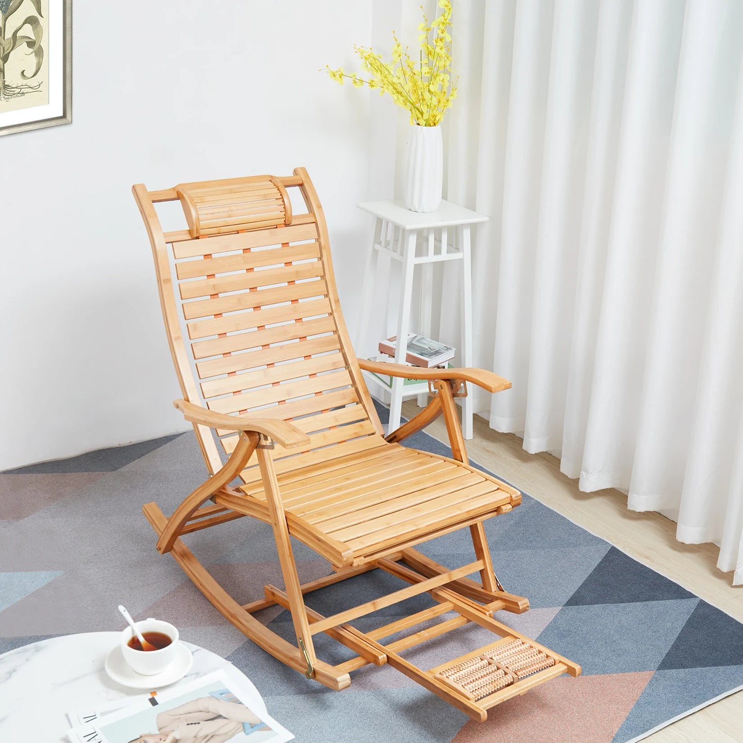 Heavy Duty Folding Rocking Chairs Bamboo Adjustable Indoor Outdoor Use