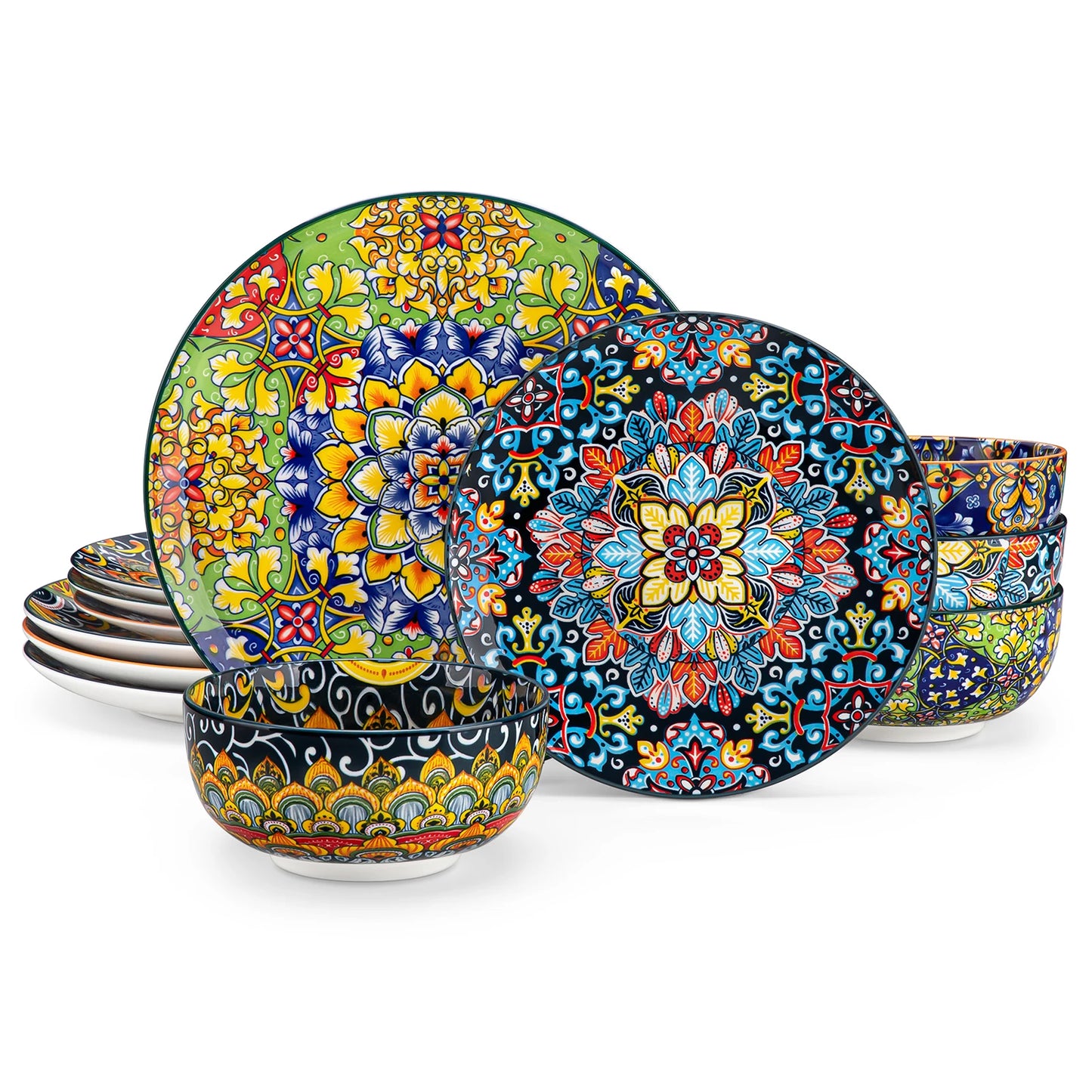 MALACASA Ceramic Dinnerware Set 12 16 18 24 Piece Bohemian Style For 6