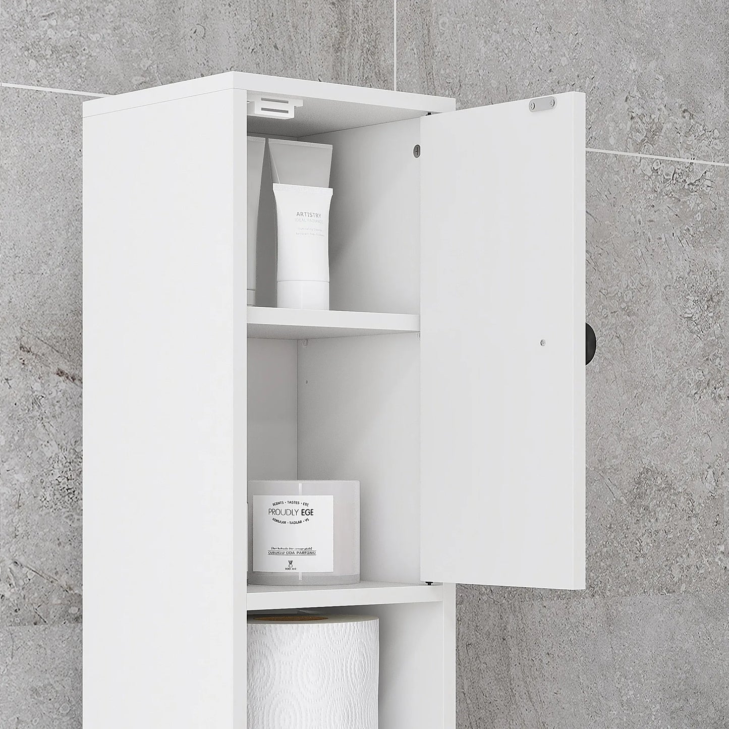 Kleankin Toilet Paper Cabinet With Open Shelves And Adjustable Doors